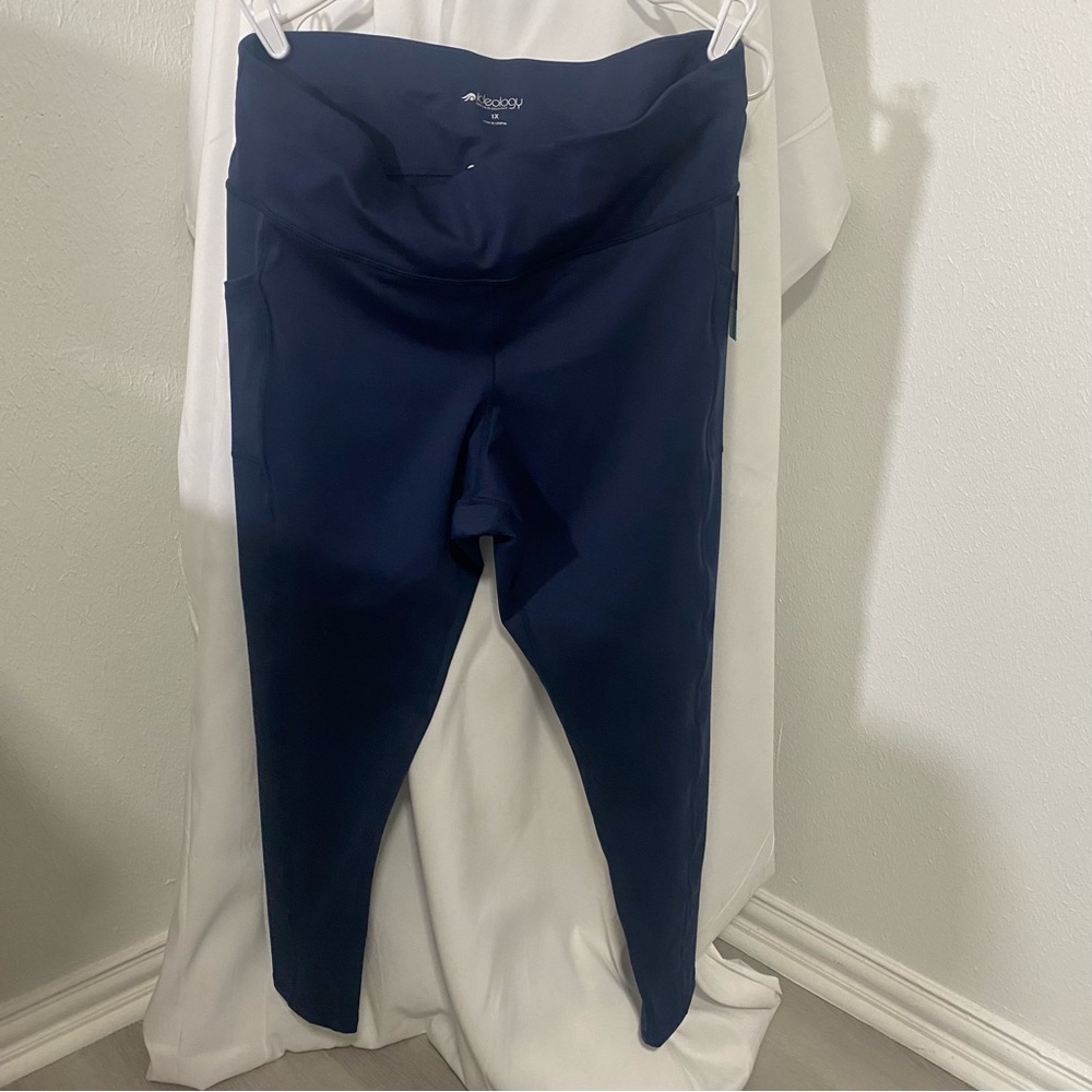 Ideology Women’s High Rise,2 Side Pockets Leggings, Navy Wide Waist Band Size 1X